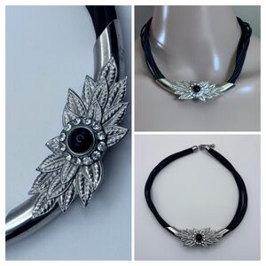 Floral Centerpiece Multi-Strand Cord Choker Necklace